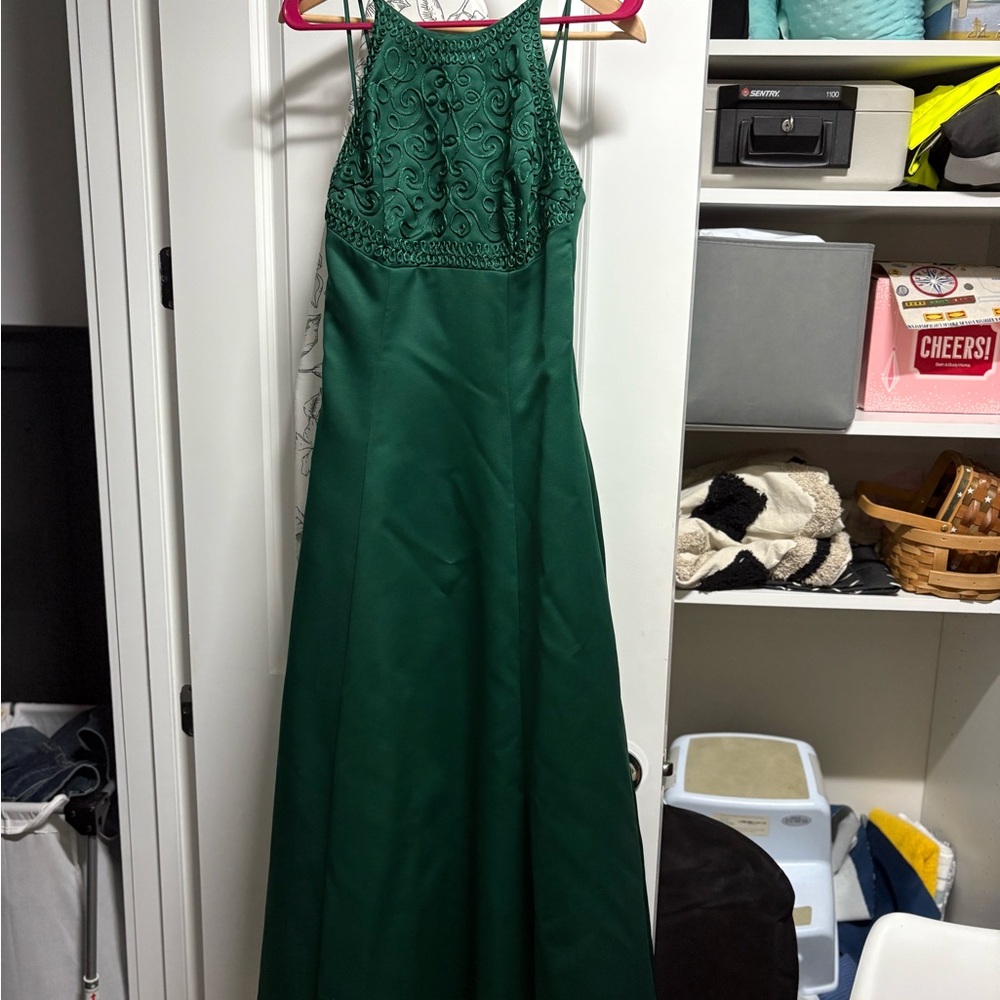 Morgan & Co Green Halter Prom Gown